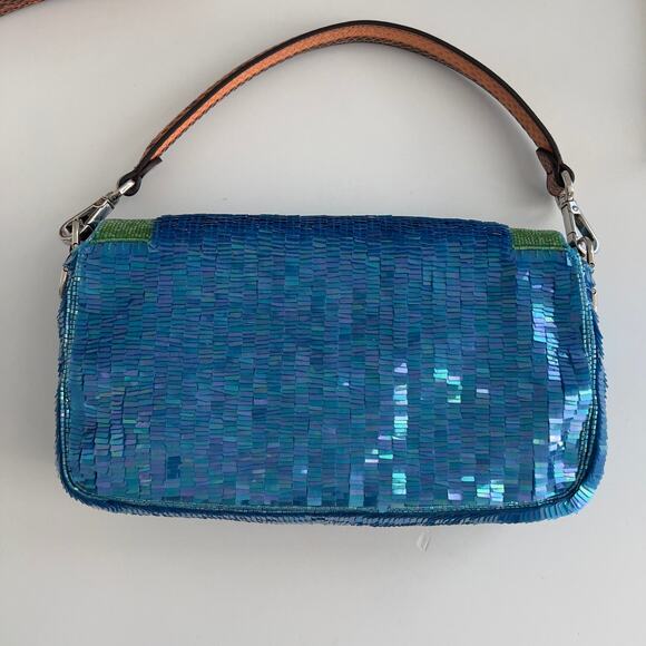 Fendi Reissue Green Stripe Blue Sequin Baguette - Picture 4 of 11